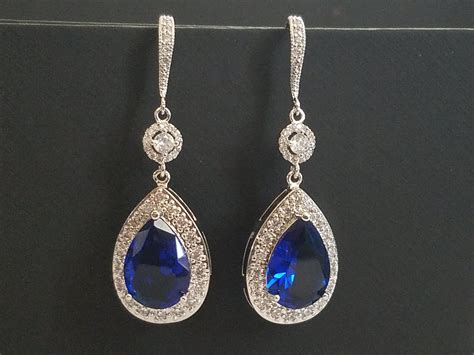 Navy Blue Crystal Earrings Sapphire Blue Cubic Zirconia Etsy Blue