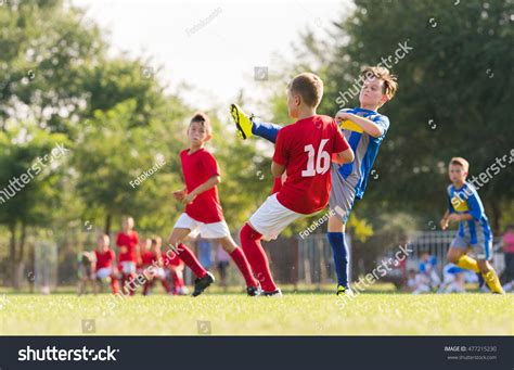 Young Boys Playing Football Soccer Game Stock Photo 477215230