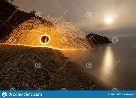 Taking Pictures Of Steel Wool By The Naked Sea Stock Image Image Of