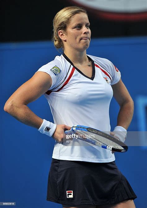 Belgian Tennis Player Kim Clijsters Gestures During Her Womens News