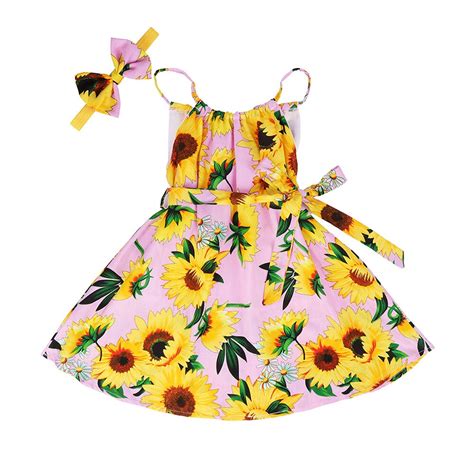 Girls Viscose Floral Sling Dress Baby Toddler Summer Cool Sunflower