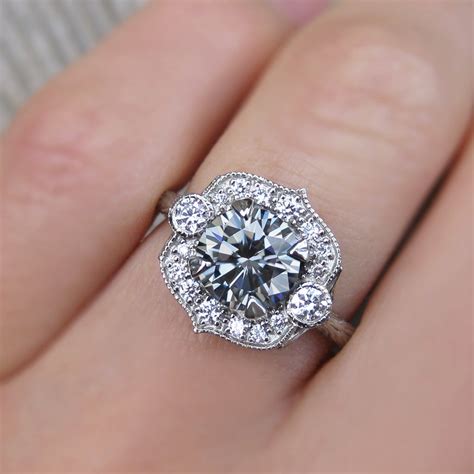 Grey Iconic Moissanite Engagement Ring And Diamond Halo 15ct Kristin