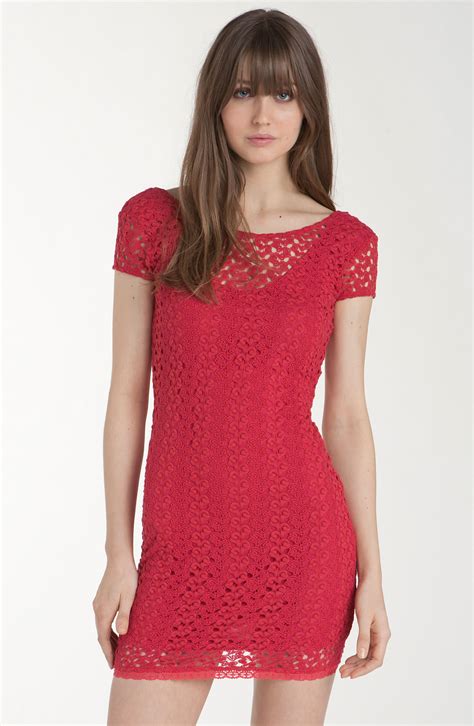 Free People Fitted Short Sleeve Lace Dress In Red Cherry Lyst