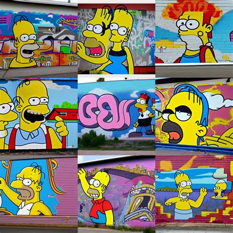 Homer Simpson Graffiti Ignorant Style Huge Mural Stable Diffusion