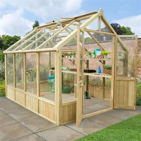 Forest Garden Vale Wooden 10x8 Toughened Glass Greenhouse Departments