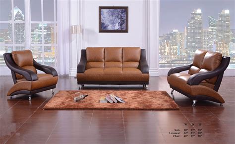 Classic Unique Modern Vance Bonded Leather Two Tone Brown Pc Sofa Set Sofa Loveseat Chair