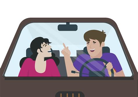 Dois Jovens Felizes Sentados Em Um Carro Homem Dirigindo E Mulher Sentada No Banco Do Passageiro