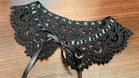 Black Lace Collar Crochet With Silk Ribbon Handmade Detachable Etsy