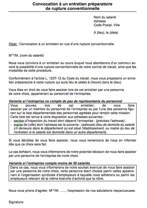 Modele Lettre Convocation Rupture Conventionnelle Contrat Travail Vrogue