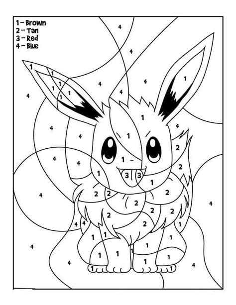 Eevee Pokemon Color By Number Coloring Page Printable Coloring Page For