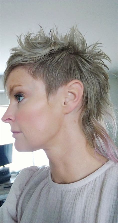 Womens 2019 Shag Mullet With Ash Platinum And Pink Tones Edgy Short