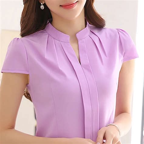 Women Elegant Chiffon Tops Summer Short Sleeve Office Shirt Tops