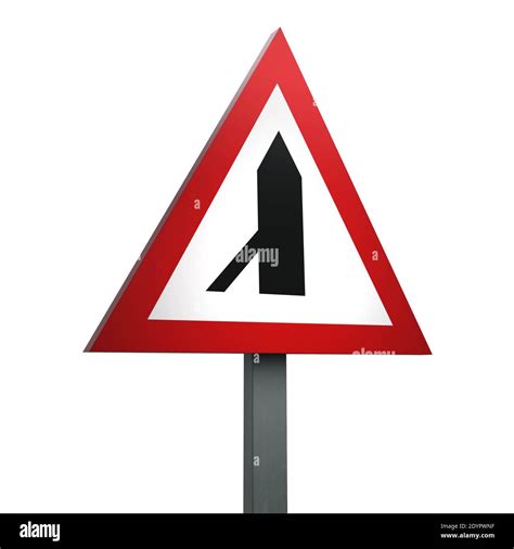 3d Render Road Sign Of Traffic Merging From Left Ahead Isolated On A