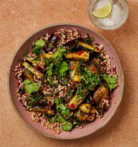 Meera Sodhas Vegan Recipe For Nam Jim Aubergine Salad With Wild Rice