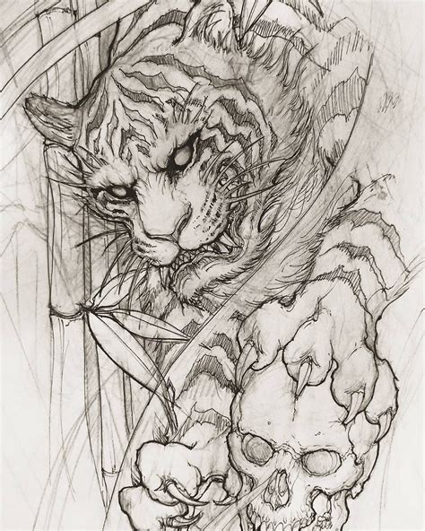 Tiger And Skull Sketch Artist Davidhoangtattoo Created Chronicink