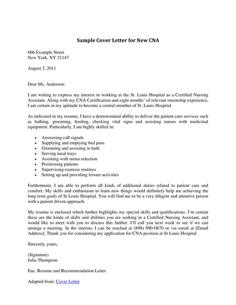 Maybe you would like to learn more about one of these? Nursing Assistant Cover Letter | Templates at ...