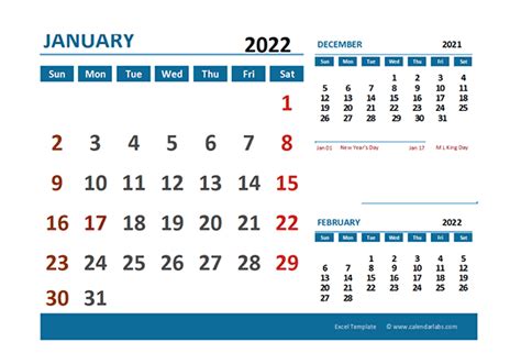 2022 Excel Calendar With Holidays Free Printable Templates