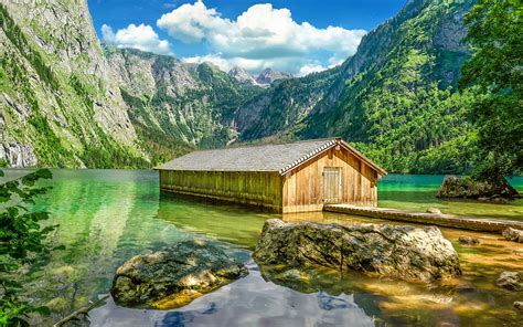 Mountain Lake Obersee Near Konigssee Lake Bavaria Berchtesgaden