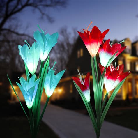 Outdoor Solar Lily Lights Garden Lights Led Solar Powered Garden Decorations Lights Path Light