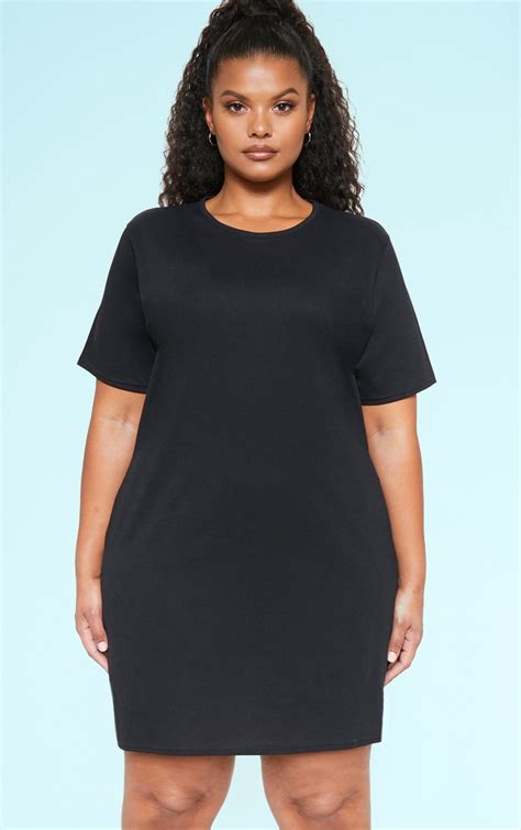 Recycled Plus T Shirt Dress Black Plus Size Prettylittlething Usa