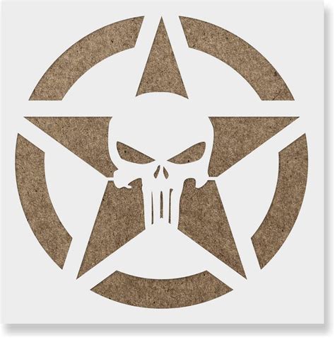 Punisher Skull Star Stencil Template For Walls And Crafts