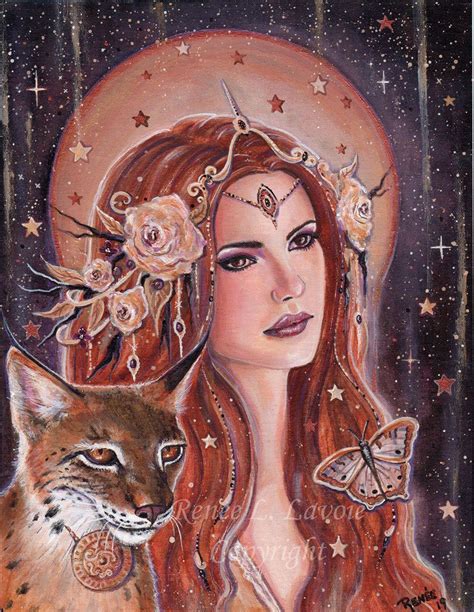 Mythology Goddess Freya With Lynx And Butterfly Fantasy Art Portrait By