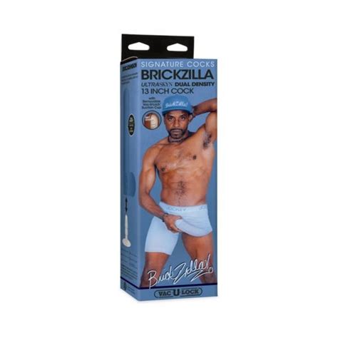 Signature Cocks Brickzilla Ultraskyn Cock With Removable Vac U Lock Suction Cup 13in Chocolate