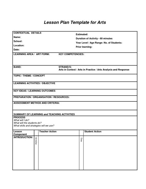 Lesson Plan Template For Arts | Teacher lesson plans template