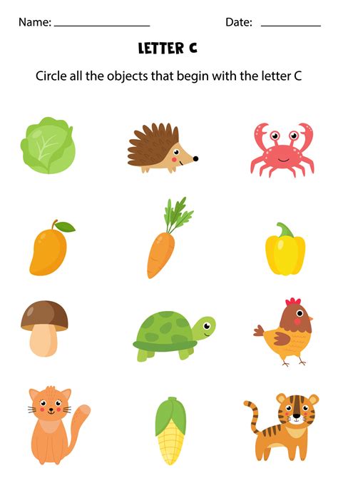 Letter Recognition For Kids Circle All Objects That Start With C