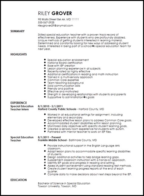Special Education Teacher Resume Template Free Special Education