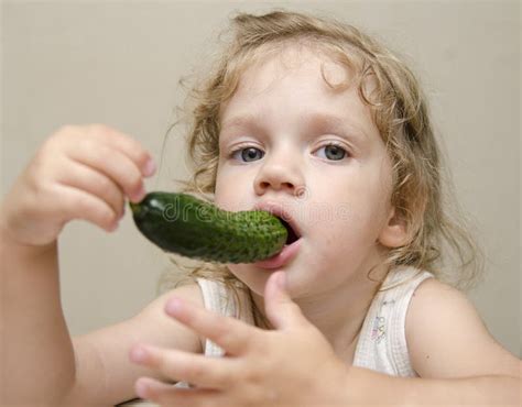 Girl Funny Eating Cucumber Stock Image Image Of Portrait 34150571