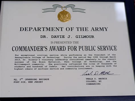 President Gilmours Public Service Prompts Prestigious Army Award Pctoday