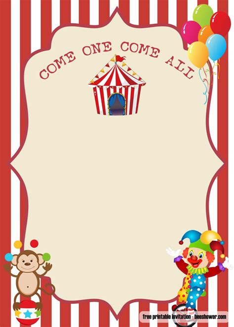 Free Printable Circus Baby Shower Invitations
