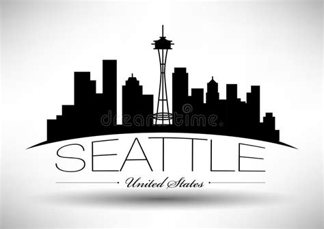 Vector Seattle Skyline Design Editorial Stock Image Illustration Of
