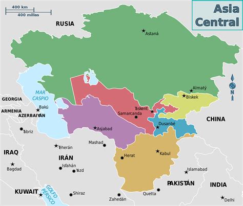 Карта средней азии со странами крупно на русском