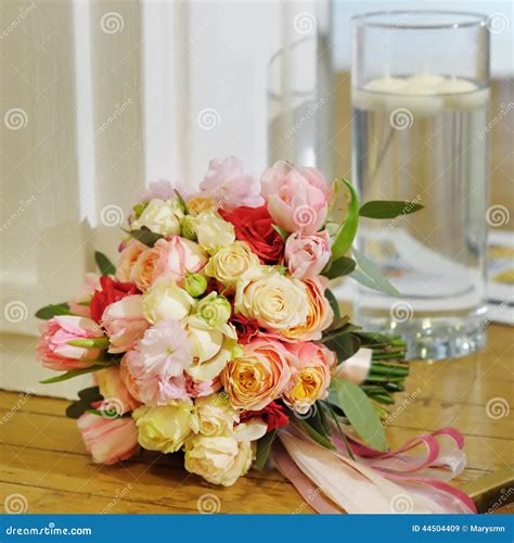 Multicolored Wedding Bouquet With Silken Ribbons Stock Image Image Of