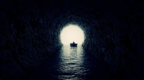 Cave Boat Silhouette Water Dark 4k Hd Wallpaper