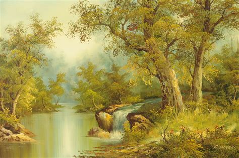 C Inness Oil Painting On Canvas Waterfall Woodland And River Scene