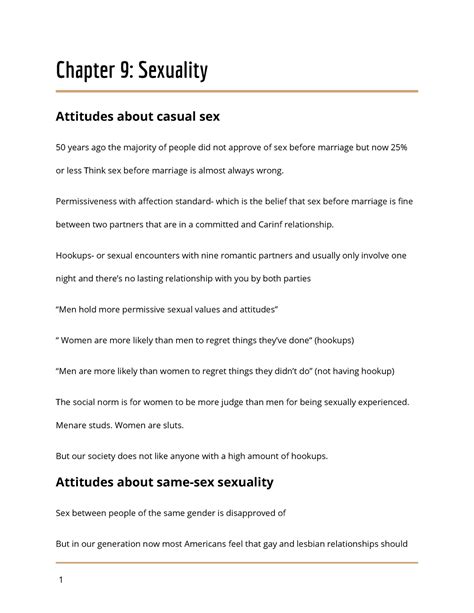 Ch 9 Notes Based On The Book Chapter 9 Sexuality Attitudes About Casual Sex 50 Years Ago
