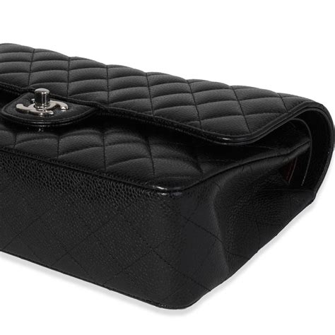 Chanel Black Quilted Caviar Medium Classic Double Flap Bag For Sale At
