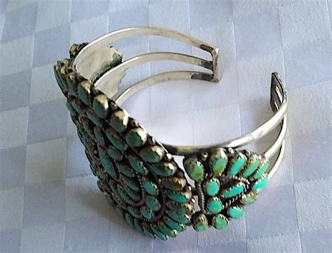 LMB Begay Navajo Bracelet Cuff Turquoise Sterling Silver Petit Point