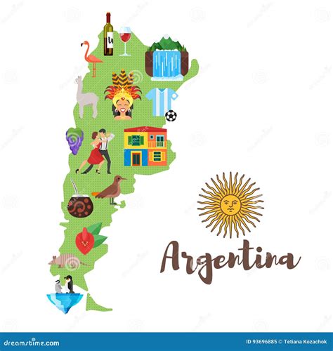 Argentina Symbols Flat Icons Collection Vector Illustration