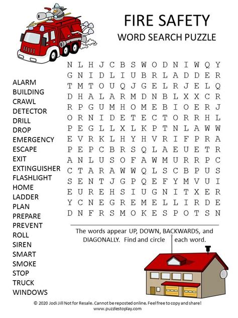 Fire Safety Word Search Puzzle Fire Safety For Kids Free Fire Safety