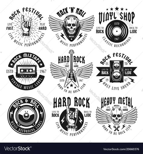 Rock And Heavy Metal Music Set Of Emblems Vector Image