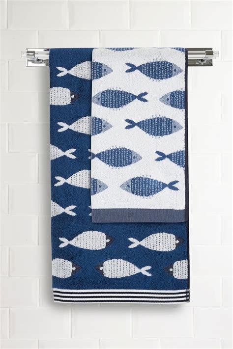 Next Nautical Fish Jacquard Towels Blue Blue Towels Wooden Slat