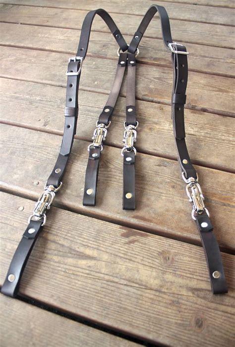 Handmade Heavy Duty Leather Suspenders With Leather Belt Loop