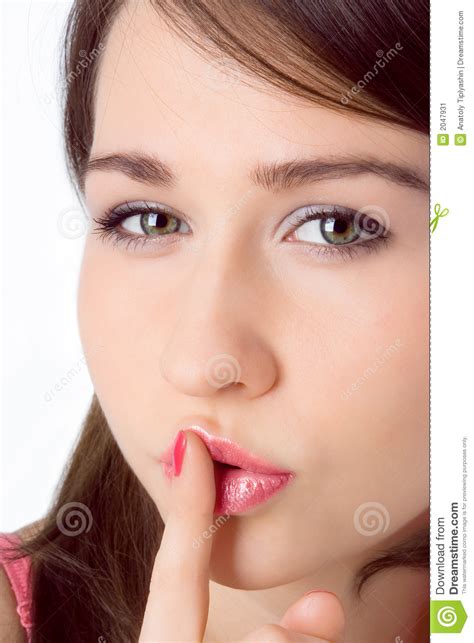 Beauty Girl Hold Finger Fron Mouth And Say Sh Stock Image Image Of