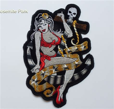 Sex Lady Skull Patches Embroidered Sewiron On Motorcycle Mc Biker