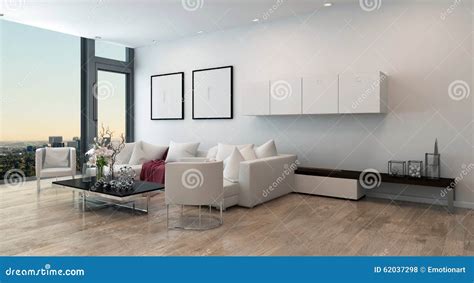 Modern Living Room In High Rise Condominium Stock Illustration