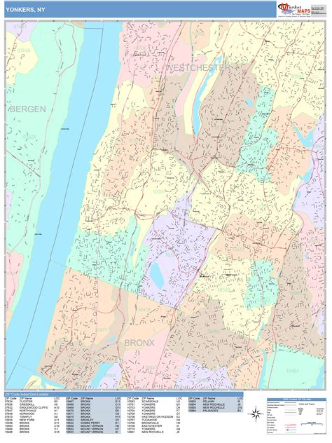 Yonkers New York Wall Map Color Cast Style By Marketmaps